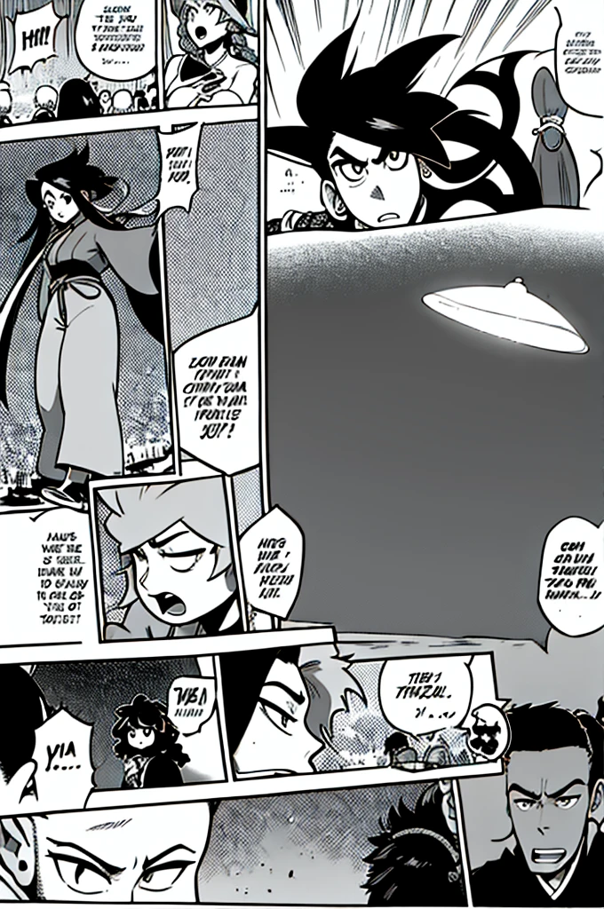 ((award quality)), (((comic, Manga))), A beautiful redhead with long hair in afro style braids, dressed in a futuristic oriental outfit. Its urban style is complemented by an electric bass, that he carries like a sacred weapon of war. This character looks like he came out of an anime, con un toque de Manga y estilo de cómic.