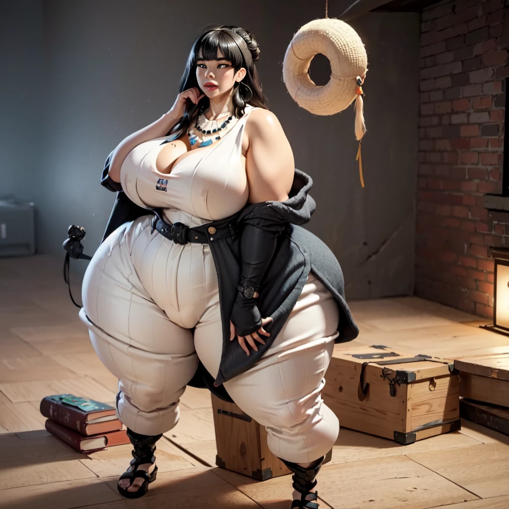 ((best quality)), ((masterpiece)), (detailed), perfect face, thicc woman, beautiful face , thicc girl , widest hips , thicc , thicc body , thicc thighs , slim arms, huge large breasts, her body is thicc, full body view, dark-black room, black bokeh background, thight dress, wearing sandles, short hairstyle, diamond necklace, wearing a watch, tall woman, restore face, white skin , longest thight pants , glasses , cold vibes, , 4k resolution, japanese goddess