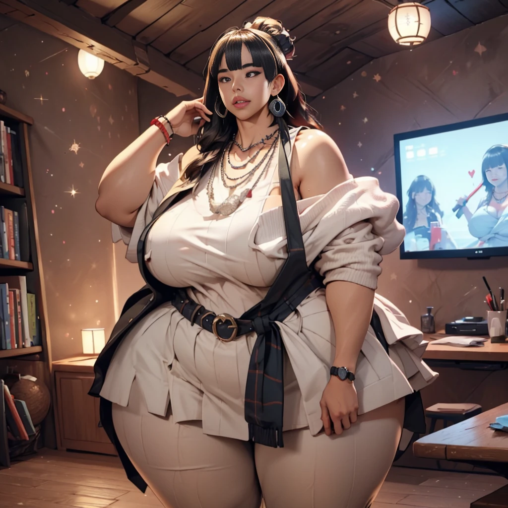 ((best quality)), ((masterpiece)), (detailed), perfect face, thicc woman,  beautiful face , thicc girl , widest hips , thicc , thicc body , thicc thighs , slim arms, huge large breasts, her body is thicc, full body view, dark-black room, black bokeh background, thight dress, wearing sandles, short hairstyle, diamond necklace, wearing a watch, tall woman, restore face, white skin , longest thight pants , glasses , cold vibes, , 4k resolution, japanese goddess
