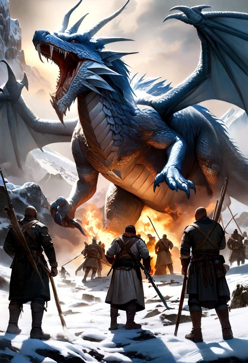 Snow Mountain, Dragon, war
(Best Quality,4K,8K,High resolution,masterpiece:1.2),Super detailed,(Realist,fotorRealist,fotorRealist:1.37),High resolution,Ultra HD,Studio Lighting,Ultrafine particle coating,Sharp focus,Physically Based Expressions,Very detailed explanation,Professional,Vibrant colors,Bokeh,landscape,Horror Tags:
Snow Mountain, Dragon, era, Intense Battle, Flying Dragon, Snow Scene, Soldiers Fighting, Fierce confrontation, danger, Spectacular Scene, Warriors, fear, Powerful creatures, ice and snow, Smoke and fire, Fight for survival, Frost, Majestic Dragon, 壮大なwarシーン, Adrenaline, 神秘的なDragon, Ice Breath, Warriors decididos, Heroic Battle, Magical atmosphere, Dramatic lighting, Frozen Battlefield, Chaotic battle, Swordsmanship, Brave Heroes, Conquer and defend, Great images, Dark and intense, Mighty power, Battle cry, Mythical world
