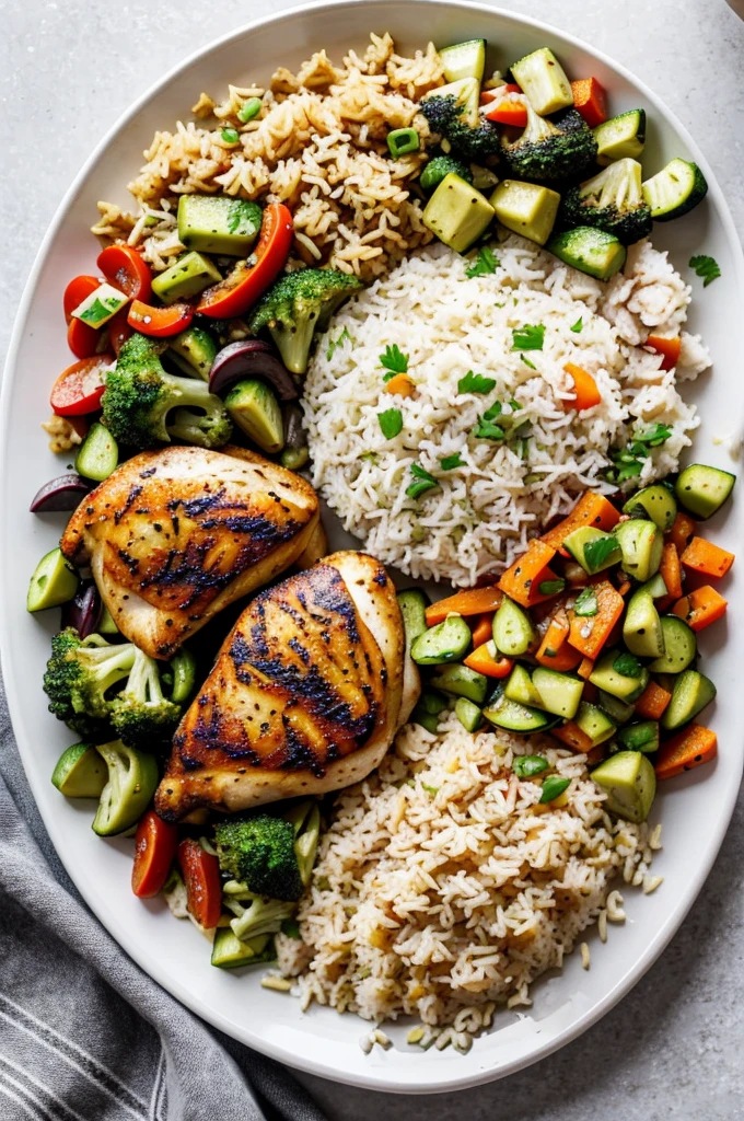 The first plate is friend chicken and rice and mixed vegetables