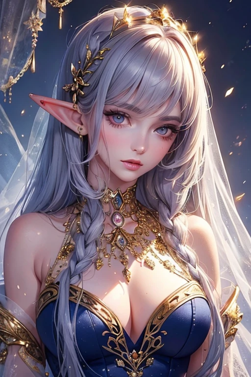 (Highest quality,High resolution,8K),Super detailed,Highly detailed face and body,Beautiful attention to detail,Beautiful lip detail,Long eyelashes,Highly realistic facial features,Perfect skin texture,Tall figures,Long legs,Graceful posture,Enchanted look,Stylish clothing,Beautiful Elf, 40 years old、Thick lips、Swollen lips、Moist eyes、Blushing
