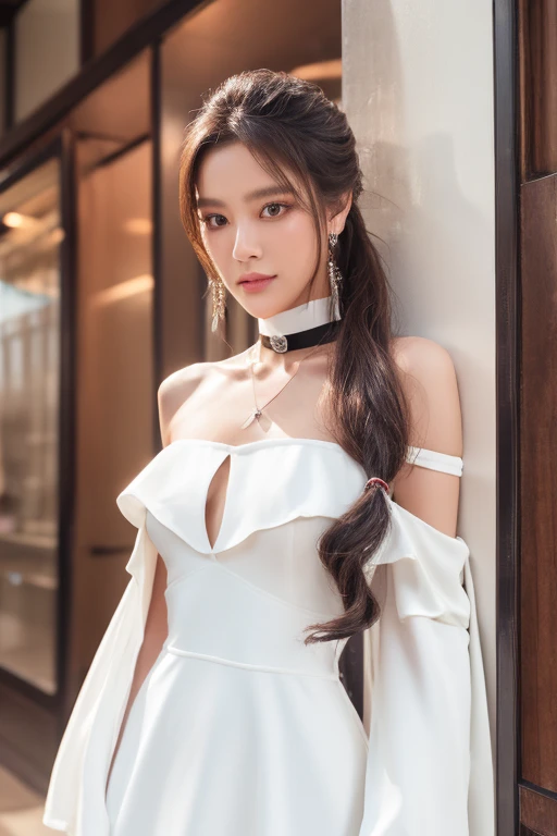 8K, masutepiece, Raw photo, Best Quality, Photorealistic, extremely detailed CG unity 8K wallpaper, depth of fields, Cinematic Light, Lens Flare, Ray tracing, (Extremely beautiful face, Beautiful lips, Beautiful eyes), intricate detail face, ((Ultra detailed skin)) 1girl in, In the Dark, deepshadow, pretty korean girl, Kpop Idol,(Very slim Slender fit muscular body:1.3), ((Looking at Viewer)),(Big smile:1.3), (Tight Mini Dress), (sleeve fashion city night, a dark night, (Neon sign), (Large buildings), Fashion Street Night),(No people), (No people in the background:1.retty korean girl, White Diamond Earrings, Diamond Bracelet, Diamond Necklace, pantyhose, Clear eyes, Walking , Front shot, (pale skin), Face forward, (Big eyes), ((upperbody shot)), ((Silk lace)), ((White Collar Dresses:1.3)), (Brown hairs) (Looking at Viewer:1.3), (see through), (Laced panties), opened breast, Very slim, Long legs, medium breasts, (Nipple protrusion:1.2), 21 years old, Slender fit muscular body, ((Hermes Bag))