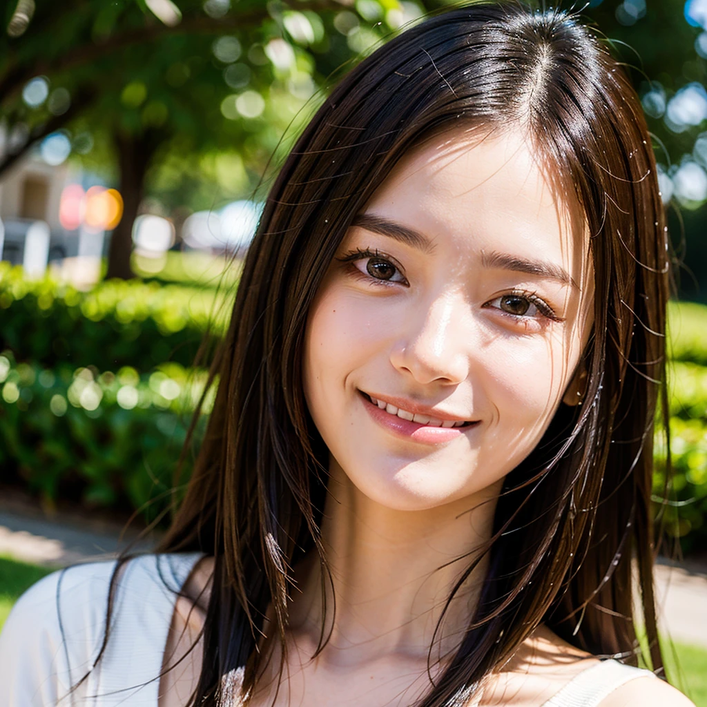 ((Highest quality)), ((masterpiece)), (detailed), One girl, Middle Hair,Dark Brown Hair,Long face,High nose,smile,front,
