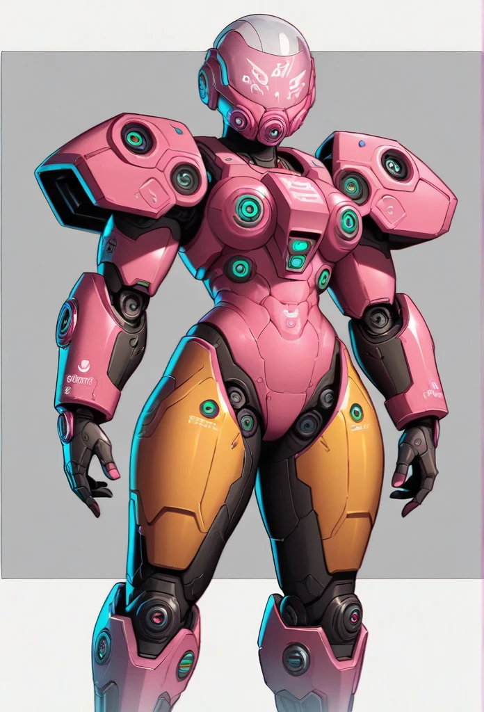 ((Artistic)), ((Complex details)), ((perfect line)), ((Canvases))OC: 1woman: Female_jaeger_robot, Futuristic Armor, Futuristic helmet/mask/mask, Colors "Vibrant black","Vibrant pink","Pink colour decoration", Futuristic, polished,Super_Soldier_Futuristic_Space_Mecha_woman,Standing, Gray background , White outline, Attractive, Muscular, Perfect, Futuristic, Faceless, armored, ((Dynamic trace)), Front photo, ((Handmade tracing)),Whole body, Metallic boots, Futuristic, Attractive, Sensual,Original, tight, Thick thighs, Muscular