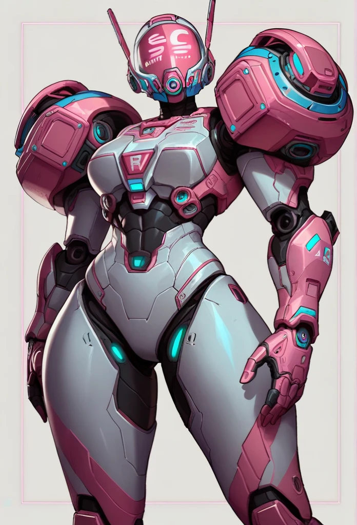 ((Artistic)), ((Complex details)), ((perfect line)), ((Canvases))OC: 1woman: Female_jaeger_robot, Futuristic Armor, Futuristic helmet/mask/mask, Colors "Vibrant black","Vibrant pink","Pink colour decoration", Futuristic, polished,Super_Soldier_Futuristic_Space_Mecha_woman,Standing, Gray background , White outline, Attractive, Muscular, Perfect, Futuristic, Faceless, armored, ((Dynamic trace)), Front photo, ((Handmade tracing)),Whole body, Metallic boots, Futuristic, Attractive, Sensual,Original, tight, Thick thighs, Muscular