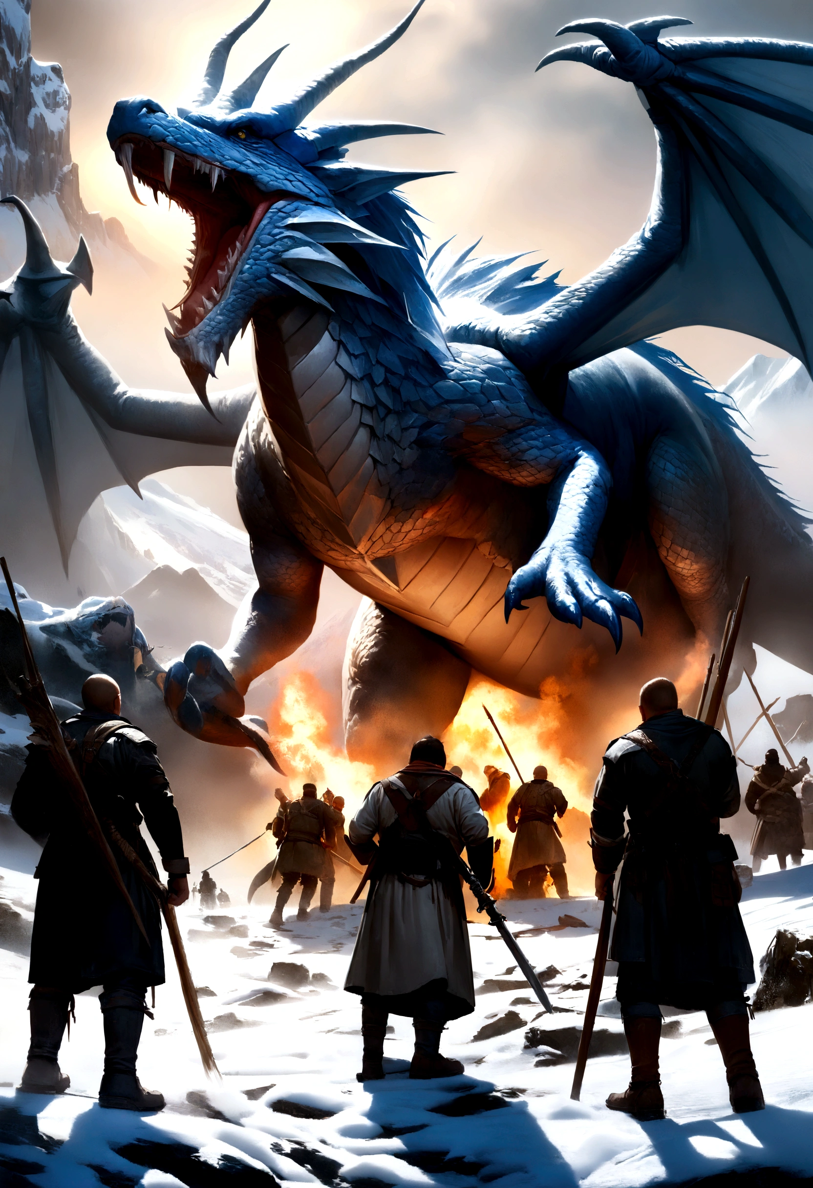 Snow Mountain, Dragon, war
(Best Quality,4K,8K,High resolution,masterpiece:1.2),Super detailed,(Realist,fotorRealist,fotorRealist:1.37),High resolution,Ultra HD,Studio Lighting,Ultrafine particle coating,Sharp focus,Physically Based Expressions,Very detailed explanation,Professional,Vibrant colors,Bokeh,landscape,Horror Tags:
Snow Mountain, Dragon, era, Intense Battle, Flying Dragon, Snow Scene, Soldiers Fighting, Fierce confrontation, danger, Spectacular Scene, Warriors, fear, Powerful creatures, ice and snow, Smoke and fire, Fight for survival, Frost, Majestic Dragon, 壮大なwarシーン, Adrenaline, 神秘的なDragon, Ice Breath, Warriors decididos, Heroic Battle, Magical atmosphere, Dramatic lighting, Frozen Battlefield, Chaotic battle, Swordsmanship, Brave Heroes, Conquer and defend, Great images, Dark and intense, Mighty power, Battle cry, Mythical world