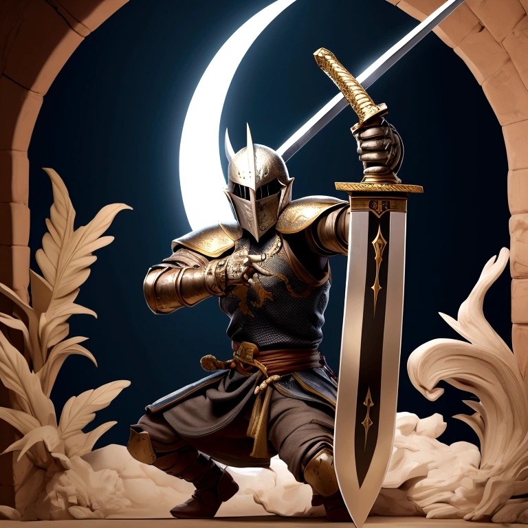 Illustrator knight holding a giant sword, Attack with a giant sword