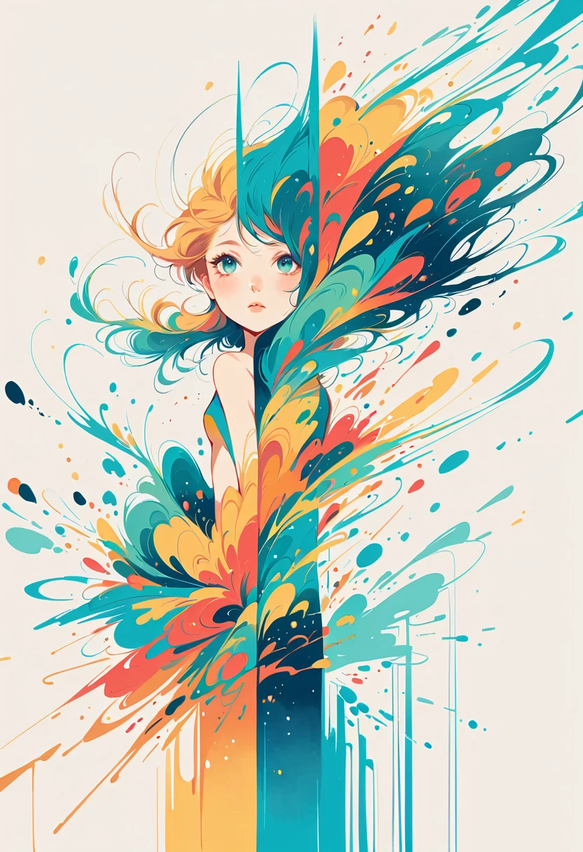Girl with sword，Simple lines，Abstract Art，