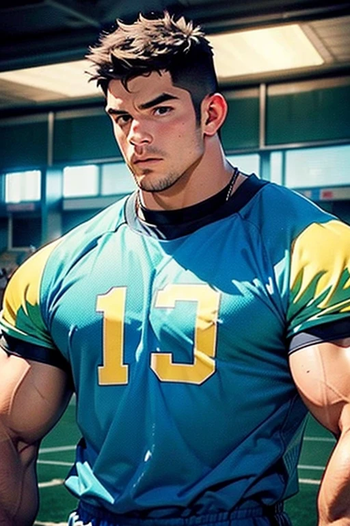 College students with jock haircuts sitting in a line on a bench, locker room, dimwitted stare, befudled, football uniforms, cleats, football pads, hyper muscles, bodybuilder, big biceps, big triceps, big traps, broad shoulders, hyper pecs, hyper lats, hyper muscles, hyper crotch bulge, blank stare, dull, glazed eyes, vapid, open mouth, hypnosis, IQ drain, dumber and dumber, hypnotized, entranced, brainwashing, brainwashed, burly, dumber and dumber, bro, jock transformation, jock assimilation, jock programming. Big dumb jock. "Feel--DUMBER AND DUMBER, BRO--strange.... Maybe I should .... WATCH. LISTEN. OBEY. That spiral and voice can't be--DUMB JOCKS DON'T THINK.--uhhhhhh... Can't be a problem.... Yeah.... I'll just ... WATCH... LISTEN.... OBEY...... YES, COACH. I DON'T THINK. I LISTEN TO COACH. I AM JUST A BIG DUMB FOOTBALL JOCK.... Huhuhuhuh.... Watch me FLEX, BROs."