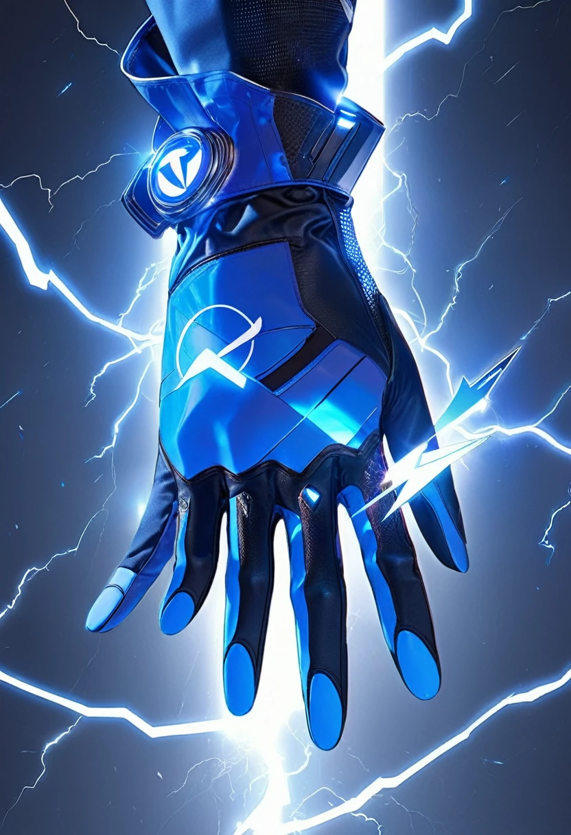 futuristic high tech blue gloves with lightning bolt symbols