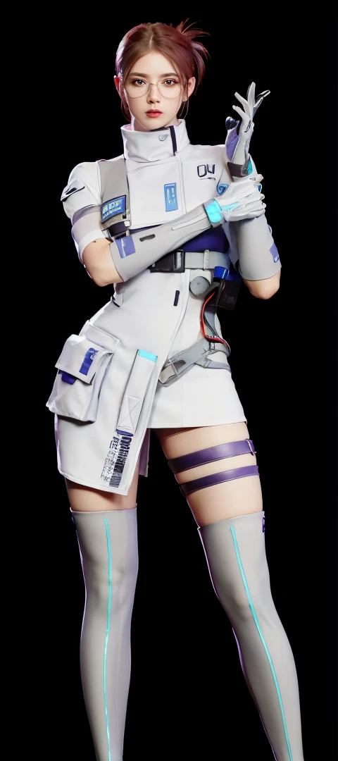 （Wearing glasses on face：1.5）best quality,masterpiece,Very detailed,high resolution,4K,ultra high resolution,Detailed shadows,ultra Practical,Practical,Dramatic Lighting,1 girl,Solitary,Delicate face,Practical eyes,Practical skin,White Dress,Purple Hair,Dynamic poses, White lace dress