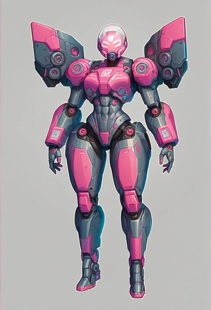 ((Artistic)), ((Complex details)), ((perfect line)), ((Canvases))OC: 1woman: Female_jaeger_robot, Futuristic Armor, Futuristic helmet/mask/mask, Colors "Vibrant black","Vibrant pink","Pink colour decoration", Futuristic, polished,Super_Soldier_Futuristic_Space_Mecha_woman,Standing, Gray background , White outline, Attractive, Muscular, Perfect, Futuristic, Faceless, armored, ((Dynamic trace)), Front photo, ((Handmade tracing)),Whole body, Metallic boots, Futuristic, Attractive, Sensual,Original, tight, Thick thighs, Muscular,obsidian black