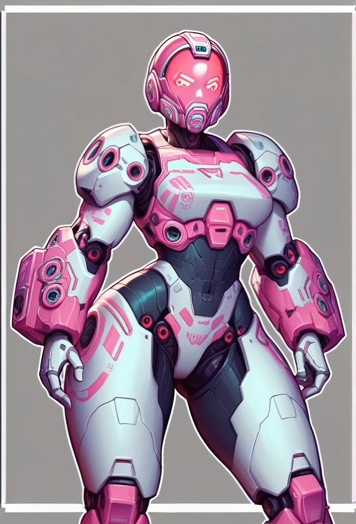 ((Artistic)), ((Complex details)), ((perfect line)), ((Canvases))OC: 1woman: Female_jaeger_robot, Futuristic Armor, Futuristic helmet/mask/mask, Colors "Vibrant black","Vibrant pink","Pink colour decoration", Futuristic, polished,Super_Soldier_Futuristic_Space_Mecha_woman,Standing, Gray background , White outline, Attractive, Muscular, Perfect, Futuristic, Faceless, armored, ((Dynamic trace)), Front photo, ((Handmade tracing)),Whole body, Metallic boots, Futuristic, Attractive, Sensual,Original, tight, Thick thighs, Muscular,obsidian black