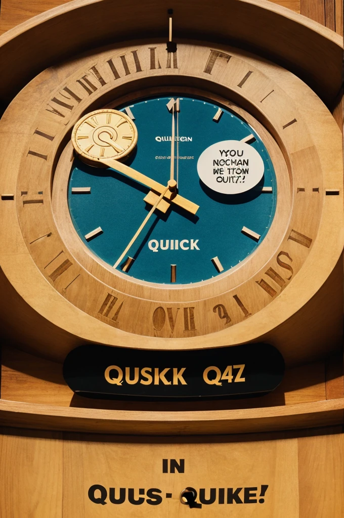A speech bubble containing a clock face and the slogan "Quick Questions, Big Fun!" inside. Below the speech bubble, place the channel name "Quick Quizz 24" in a bold font.