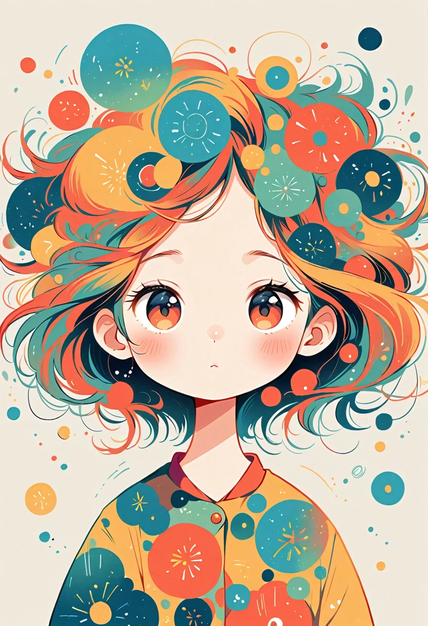 Cute girl,Facing the camera head on,Simple lines,Abstract Art,