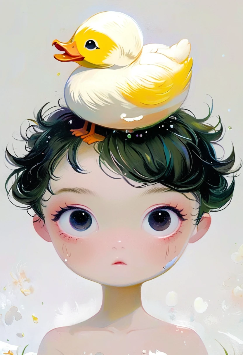 A cute, chubby, fluffy （little duck） poked her head out of an eggshell,3D characters, white background,chibi style,a bit fluffy,cartoon style,minimalist--chaotic12 --ar 3:4 -- style raw --stylize 200 --v 6.0