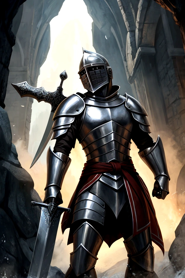  knight holding a giant sword, Attack with a giant sword