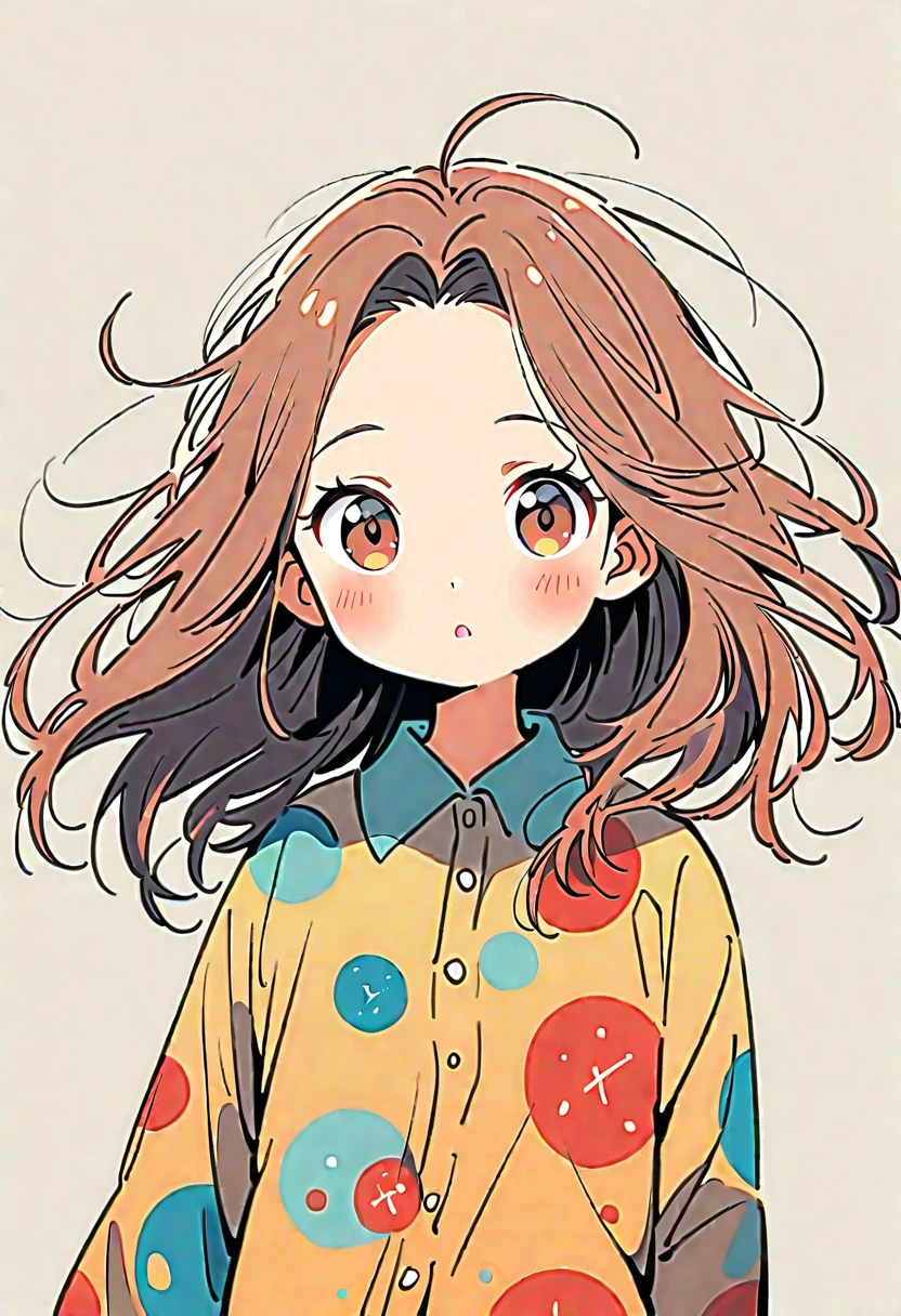 Cute girl,Long fluttering hair,Facing the camera,Expressive,Simple lines,Abstract Art,