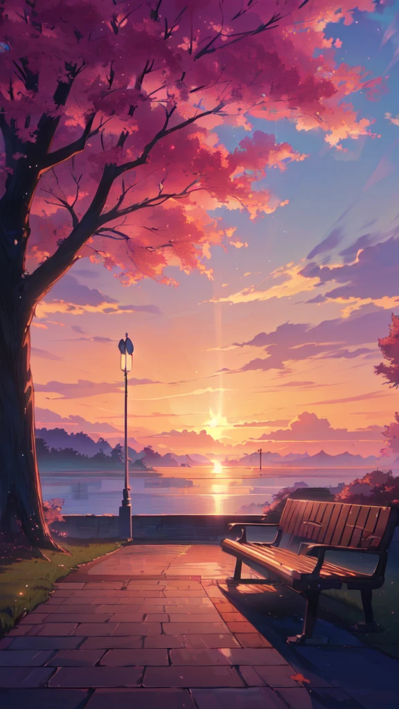 there is a street light that is next to a tree, anime beautiful peace scene, beautiful anime scene, beautiful anime scenery, anime background art, anime art wallpaper 4 k, anime art wallpaper 4k, anime art wallpaper 8 k, beautiful art uhd 4 k, beautiful anime, anime wallpaper 4k, anime wallpaper 4 k, anime scenery, anime landscape wallpaper