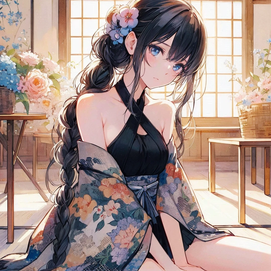 Official art using high-quality hand-drawn watercolor sketch techniques. (best quality,4k,8k,highres,masterpiece:1.2),ultra-detailed,beautiful detailed eyes,A girl with beautiful eyes, everyone, beautiful anime girl, cute anime girl, smooth anime art, anime style, elegant colors, soft lighting, delicate beautiful wet eyes, very coquettish, (beautiful large breast:1.2), (correct hands:1.2),