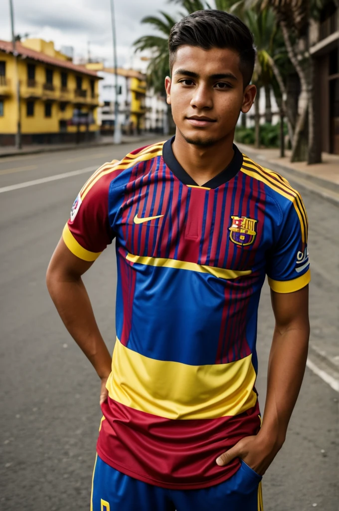 Young man from Ecuador with the Barcelona shirt from Ecuador 

