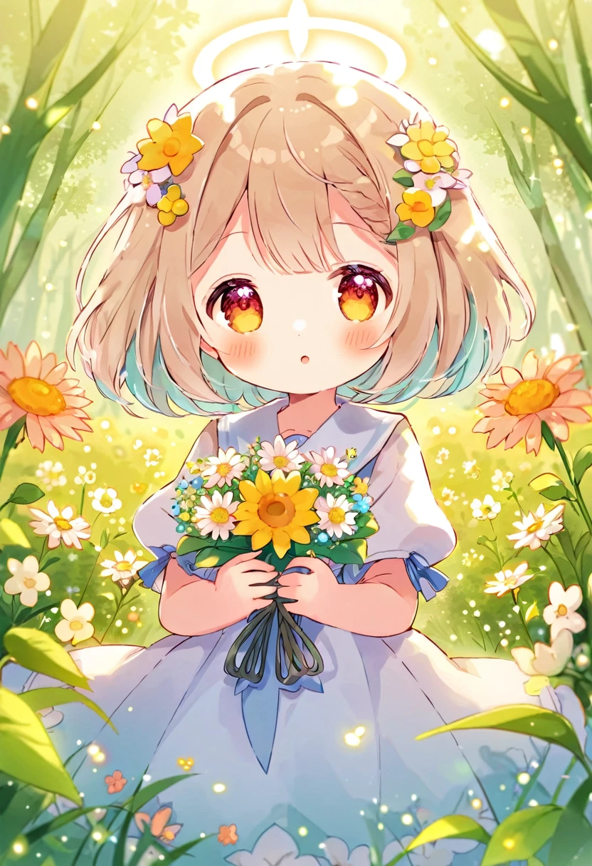 a cute girl, healer, nature power, innocent, flowers
