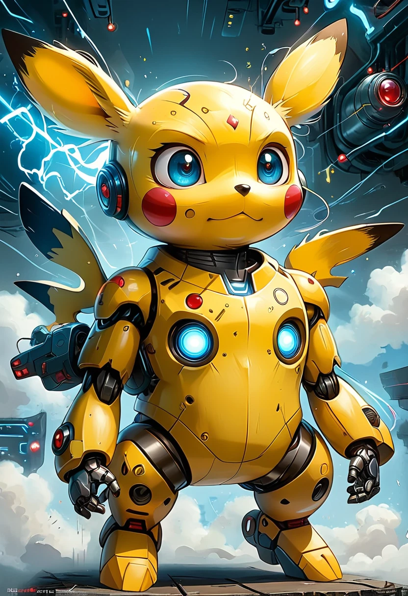 Pokemons （Pikachu）,airborne,Professional photography light,Thick mecha style,Gorgeous structural details,