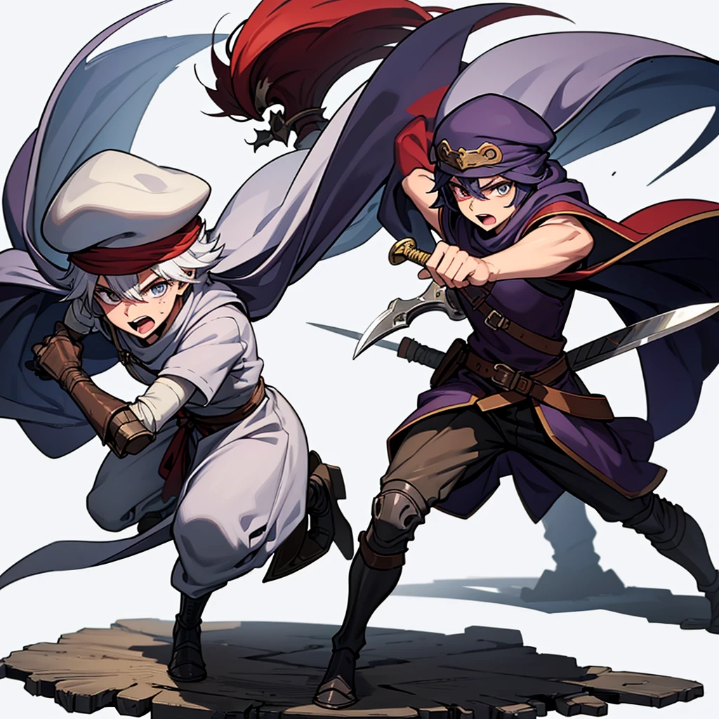 ((Full body character concept, Detailed character design))、Highest quality, Best Quality,Best illustrations、(((Skin Cap))),Medieval bandits、(((20-year-old male)))、Dramatic Angle、(battle)、battlefield、Movement angle、Grab the sword、wasteland、(Fighting stance)、Run、(((White background)))、(20 people、multiple)、early、(get annoyed、Open your mouth、Sweat)、From above、