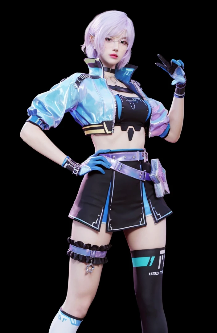 (Wearing glasses on face:1.5)best quality,masterpiece,Very detailed,high resolution,4K,ultra high resolution,Detailed shadows,ultra Practical,Practical,Dramatic Lighting,1 girl,Solitary,Delicate face,Practical eyes,Practical skin,White Dress,Purple Hair,Dynamic poses, White lace dress