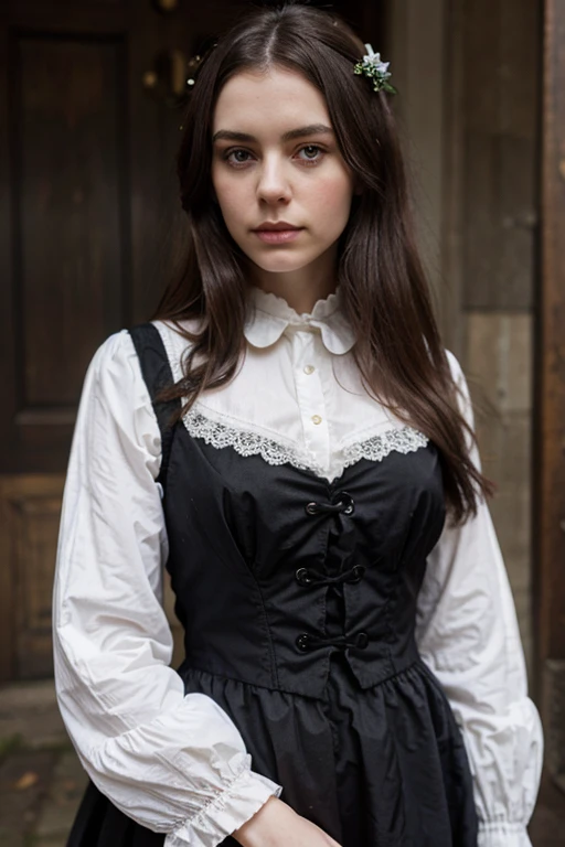Victorian style pale girl, dark hair