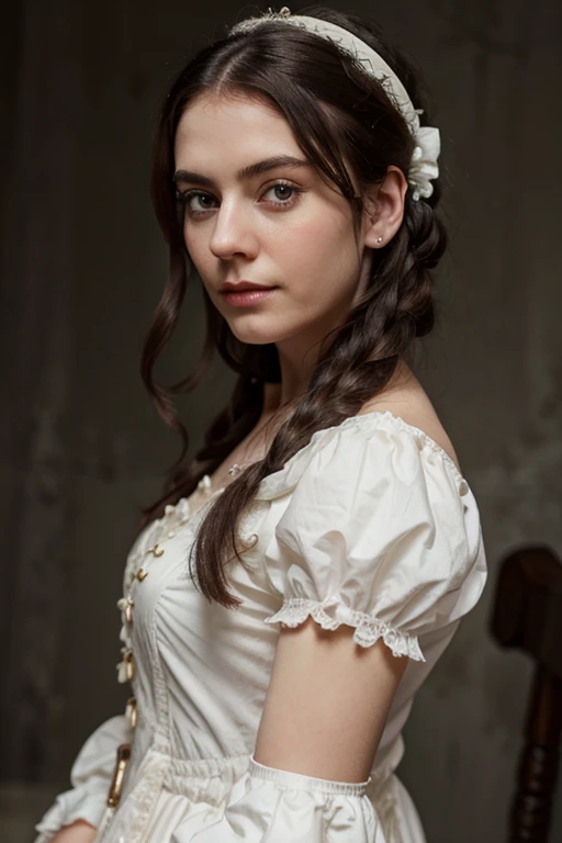 Victorian style pale girl, dark hair