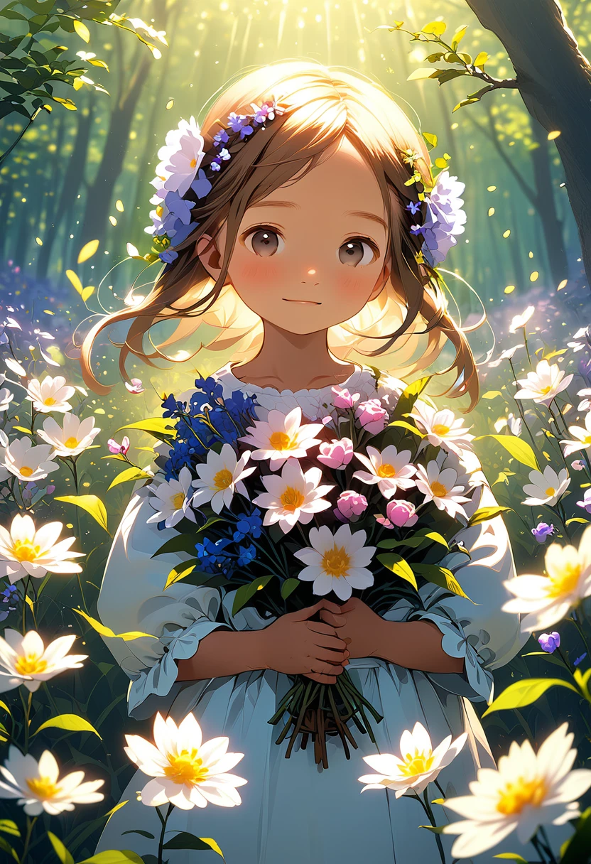 a cute girl, healer, nature power, innocent, flowers