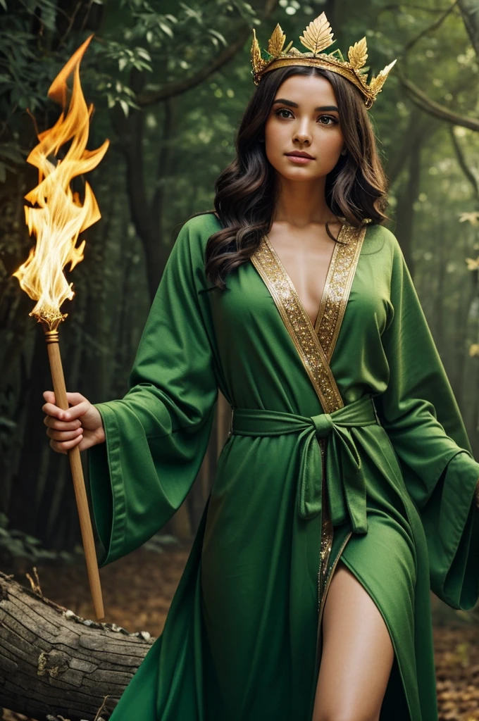 Green robe with natural fire pattern
Wear a crown of leaves with tiny sparkles.
Wields a wooden scepter that can emit green fire.