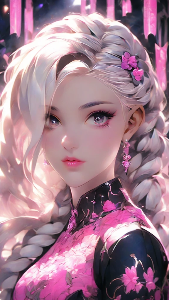 a woman with long hair and a pink light in her hand, tiefling, demon girl, beautiful succubus, nocturne from league of legends, demon woman, tiefling from d & d, portrait of a female demon, demonic creature, widowmaker's former lover, dark demonic dancer, artgerm. high detail, artgerm colorful!!!