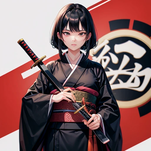 A woman with black hair wearing a kimono holding a sword-like knife Making sushi