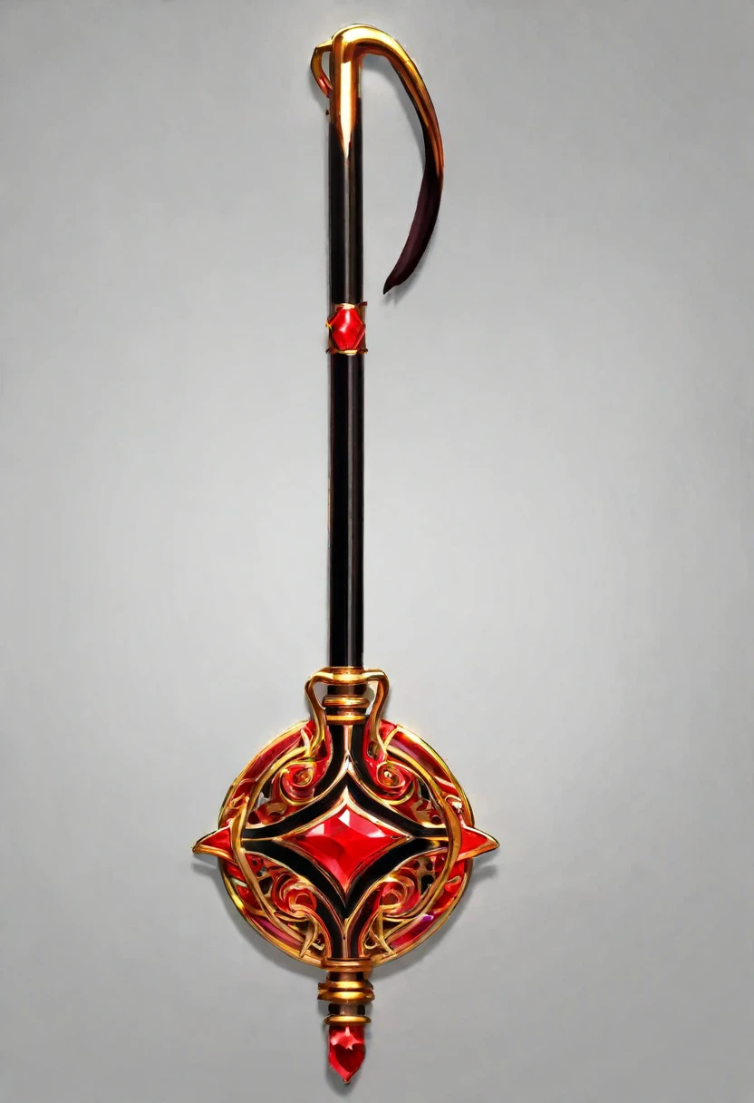 a magic wand in fantasy style. red, black, gold