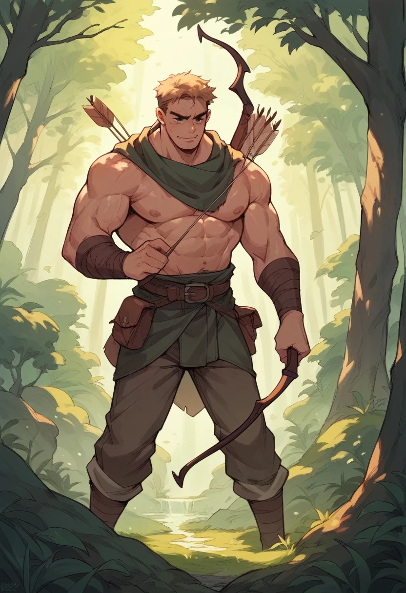 I want a tupi caboclo, being him with an arrow and being in the middle of a forest
