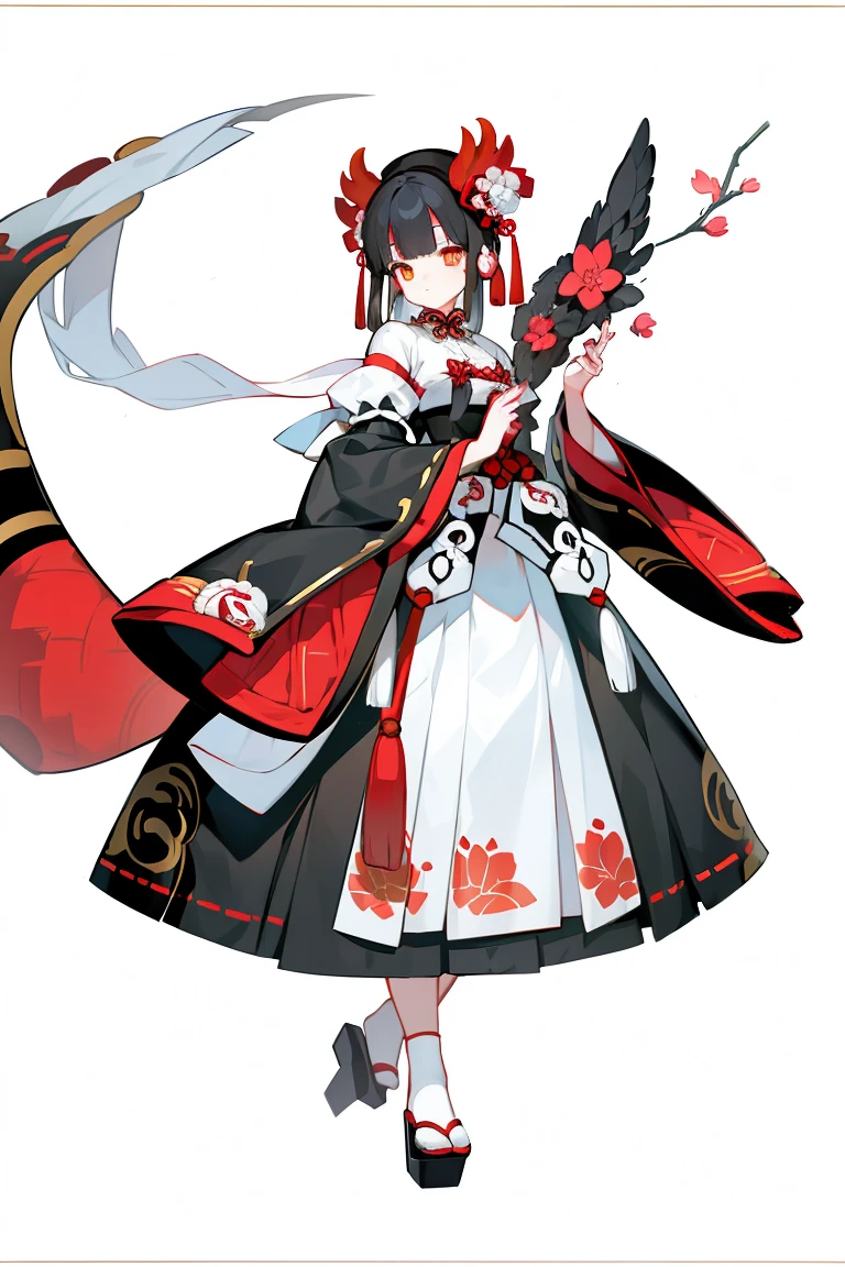 (1. Female), solo, solo, Full-body portrait, 短めのChina服, Gothic Lolita Girl, China , White background, The Detailed Art of the Onmyoji, Traditional Chinese art style, beautiful painting style, The Style, masterpiece, Top Quality, Highest quality, Ultra-high resolution