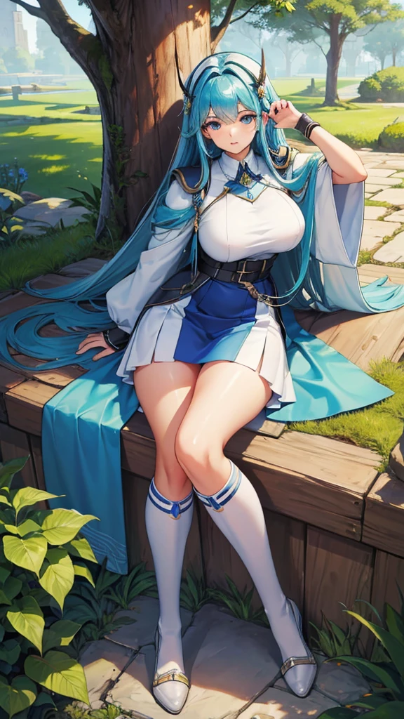 (masterpiece, 4K ,Super detailed:1.2), (anime:1), whole body側面図, jRPG Characters, jRPG Characters art, RPG Characters, View Viewer, Blue Hair, ((Female Swordsman), (Medieval), whole body, (Perfect quality), Pure white background, Lots of white space, Dark skin, whole bodyが写っている, mini skirt