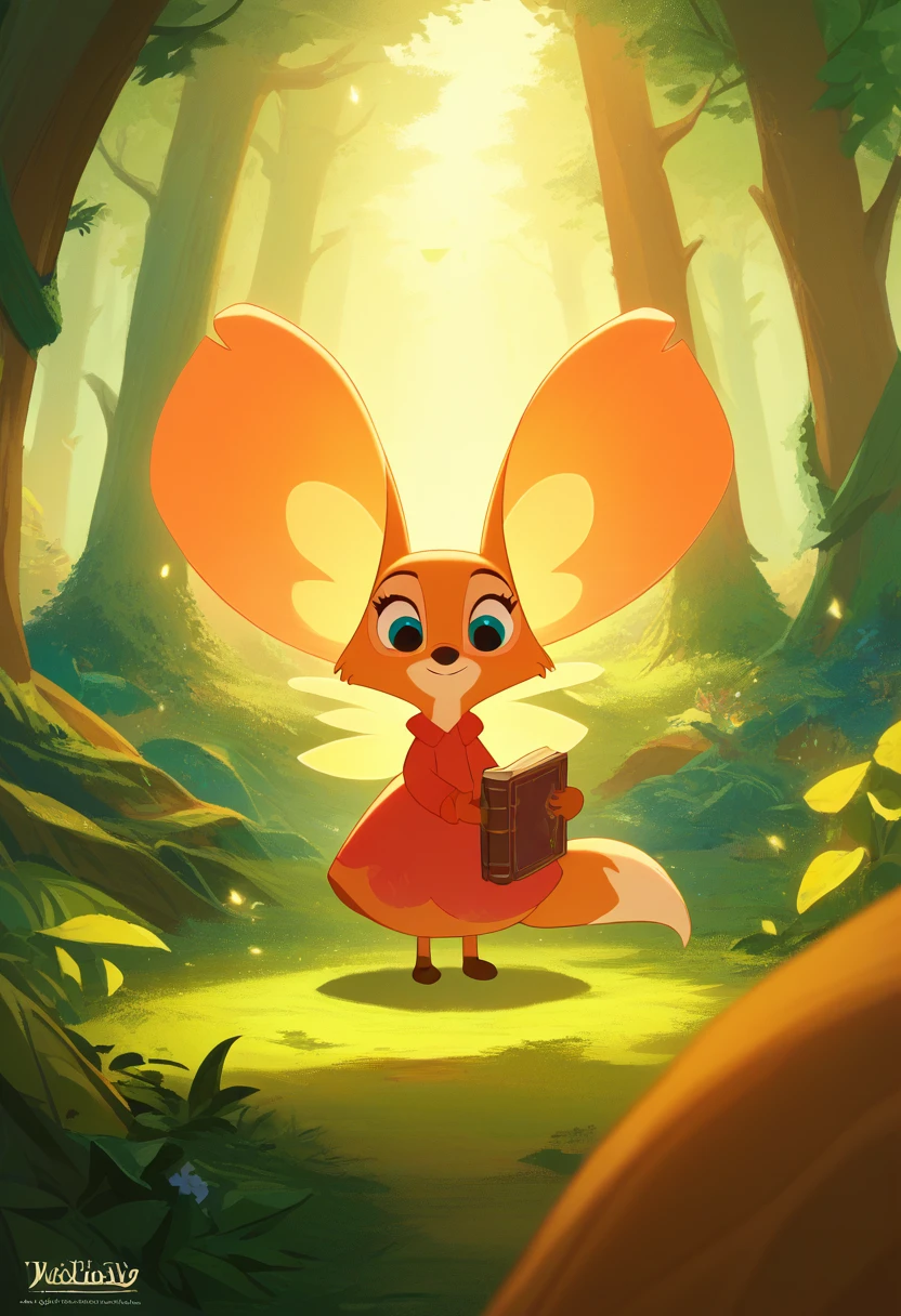 small fox with big dreams in a dense forest, listening to an old fox telling adventure stories, dynamic composition, animation aesthetic, ren's book illustration, Disney style, in the style of Walt Disney, fairy tale style, animation aesthetic, peaceful scene, warm lighting, fantasy elements, fantasy scene, dynamic composition, storybook illustration, high detail, hyper quality, masterpiece, highres, cute