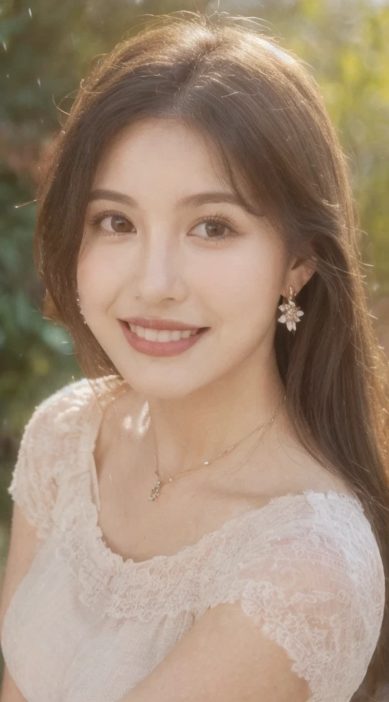 ((Best Quality, 8K, Masterpiece:1.3)), Focus: 1.2, Perfect Body Beauty: 1.4, Buttocks: 1.2, ((Layered Haircut, Breasts: 1.2)), (Wet Clothes: 1.1), (Rain, Street:1.3), Bandeau Dress: 1.1, Highly Detailed Face and Skin Texture, Fine Eyes, Double Eyelids, Whitening Skin, Long Hair, (Shut Up: 1.3), Smile "Create a high-quality profile picture of a young Latina woman named Bella Rivera. She is 24 years old, with a softer, curvier build and a warm medium-tan complexion. Bella has an oval-shaped face with high cheekbones, almond-shaped dark brown eyes, and thick, well-groomed eyebrows with a natural arch. Her nose is straight with a slight elegant curve, and she has full lips with a natural pink hue. Bella has a bright, warm smile with subtle dimples, and a small beauty mark above her upper lip on the left side. Her long, wavy hair is deep brown with natural highlights.
In this photo, Bella is wearing a casual yet feminine outfit. She is dressed in a flowy, floral-patterned sundress that highlights her curves and enhances her soft build. The dress has a light, pastel color palette and delicate details such as ruffles or lace. She accessorizes with simple, elegant jewelry like small hoop earrings, a delicate necklace, and a couple of bracelets. Her makeup is natural, with a focus on her bright smile and expressive eyes.
Bella should be standing or sitting in a relaxed and comfortable pose, perhaps holding a cup of coffee or a bouquet of flowers, to enhance the casual and feminine vibe. The background should be a softly blurred outdoor setting, like a park or garden, with natural light highlighting her features and outfit."