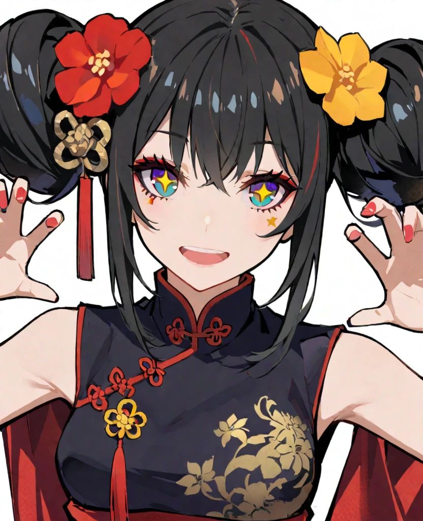 I, 独自of, 1 女of子, of_student, +_+, 黑色of_hair, Chinese clothing, 红色of_flower_hair_Decoration