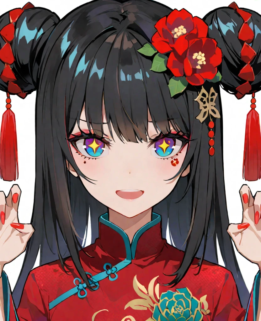 I, 独自of, 1 女of子, of_student, +_+, 黑色of_hair, Chinese clothing, 红色of_flower_hair_Decoration
