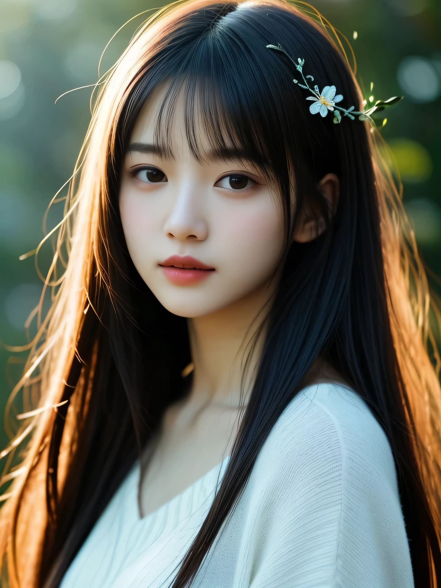 Highest quality, (masterpiece:1.35), wallpaper, (figure), original, (Depth of written boundary), (One girl:1.35), (alone), whole body, dynamic, Detailed face,Mature Woman, Adult, (old:1.3), Medium chest, interesting, Happy,Miko costume, Floral decoration,Ridiculously long hair, Black Hair,Dog ear volume lighting, fallen leaves, Tyndall effect,