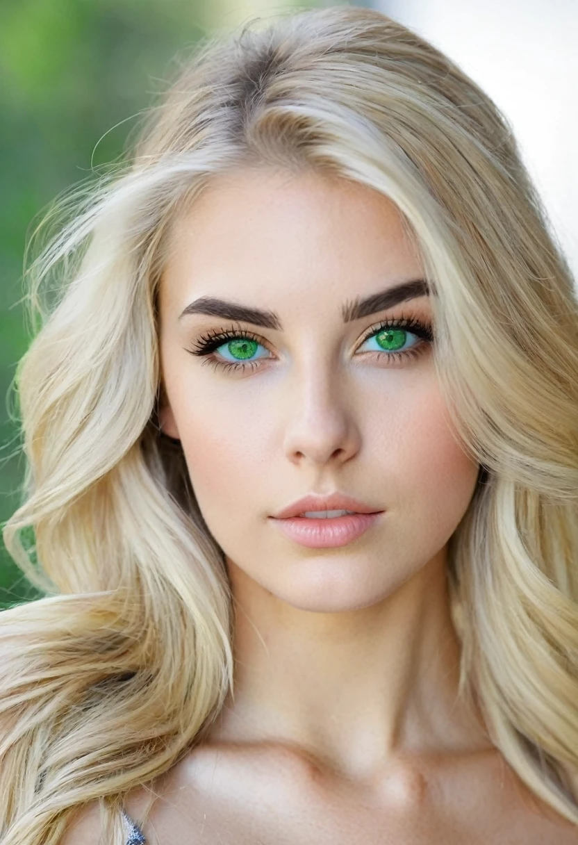 White girl green eyes and blonde hair