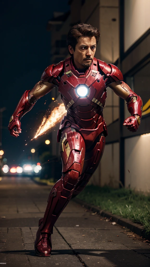 A 3 year old iron man boy is in action beating an enemy, real photo, professional photo, clear photo, realistic photo, UHD, 8k