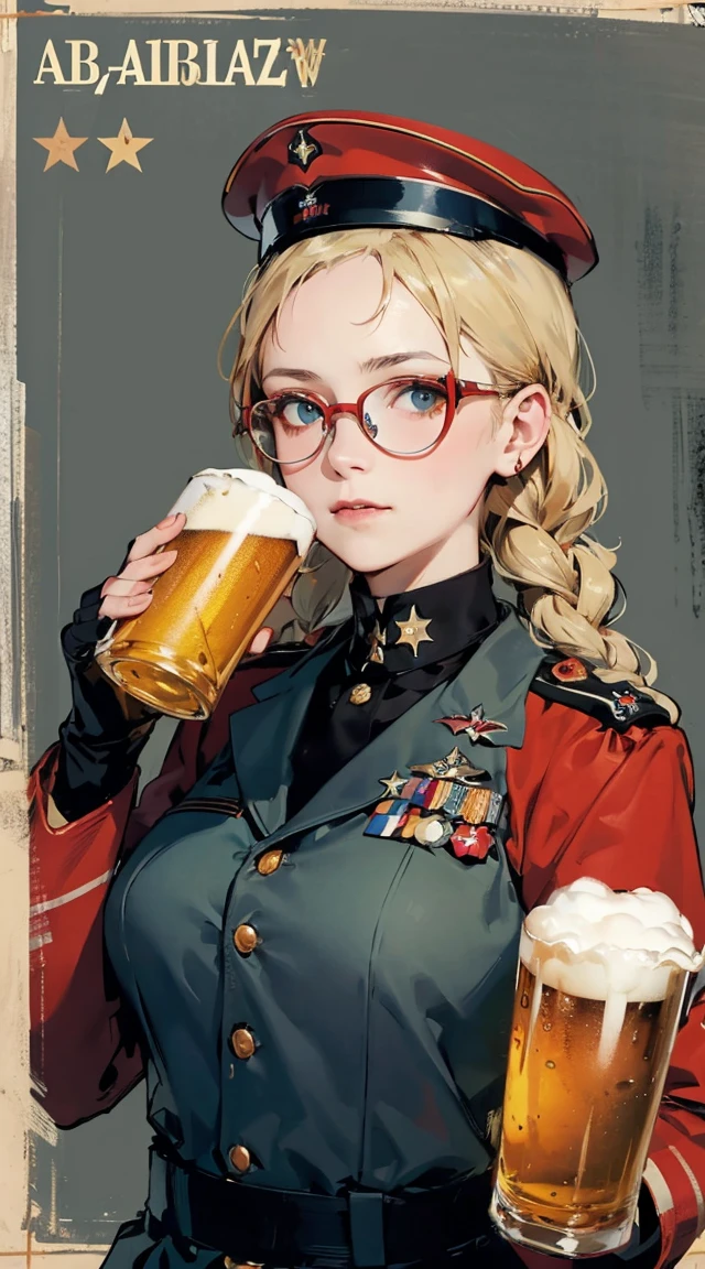 masterpiece, best quality, highres, 1girl, cammy white, twin braids, long hair, blonde hair, antenna hair, beret, (red headwear:1.3), blue eyes, scar on cheek, green leotard, large boob 36 DD, sleeveless, red gloves, fingerless gloves, camouflage,in a bar, ((drinking beer from a beer mug)), ((beer poster style)), cowboy shot, standing, outdoors, arms at sides, straight- A photorealistic portrait of a 35 year old American girl with long flowing blonde hair and striking blue eyes and wearing headphones. It should have a natural, approachable expression and be illuminated by soft, golden tones. hora de luz solar. The background should be a picturesque outdoor setting, talvez um parque ou praia ensolarado. Capture this image with a high-resolution photograph using an 85mm lens for a flattering perspective Drawing Lessons, beste-Qualit, Poses, Correct anatomy,Sketch Beech, Epic Poses, The clothes, pencil, Drawing, Modest outfit, remote shot, detailed beautiful delicate face, detailed beautiful delicate eyes, perfect facial proportions, high-definition skin, fine skin, four-inch best ratio. With one thumb, a masterpiece, highly detailed, realistic, (World War II German general uniform reference : 1.8), the highest face resolution, adult, modestly dressed woman, dressed entirely, ( small, black hair, black straight bangs, super fine braids, straight bangs, red glasses, dark green eyes), future, science fiction, fighter plane, standing On the landing of a fighter plane, the government agency, a deep intelligent personality, a calm expression, a respectful face, a war, a fighter plane (La mejor calidad:1.1), (Obra maestra:1.4), (absurdos:1.0), retrato, primer plano,1girl, Marinero Urano, KizukiAi, Mujer madura, small breasts, aqua eyes, cabello rubio, Uniforme Sailor Senshi, Collar de marinero, arco de pecho, Arco trasero, Falda suplicante, Guantes blancos de codo, Acostado boca abajo, en el suelo, con el trasero en alto, mostrando el culo de espaldas, without looking back