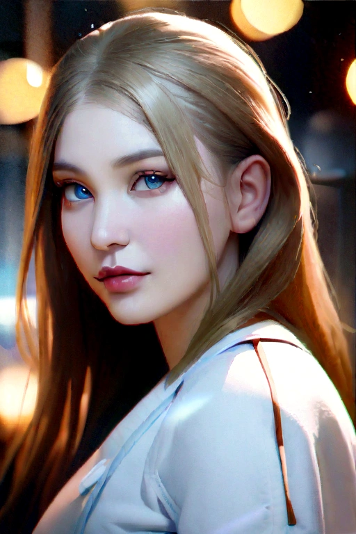 (8k, best quality, masterpiece:1.2), (realistic, photo-realistic:1.37), ultra-detailed, A detailed portrait of 1 girl 18 year old, cute girl, british girl, futuristic outfit, medical gown, medical cap, pale skin, perfect body, blue eyes, blond hair. The scene is illuminated with professional lighting, photon mapping, and radiosity, with Tetsuya Nomura Style. Blur bokeh effect, realistic light, sexy girl.