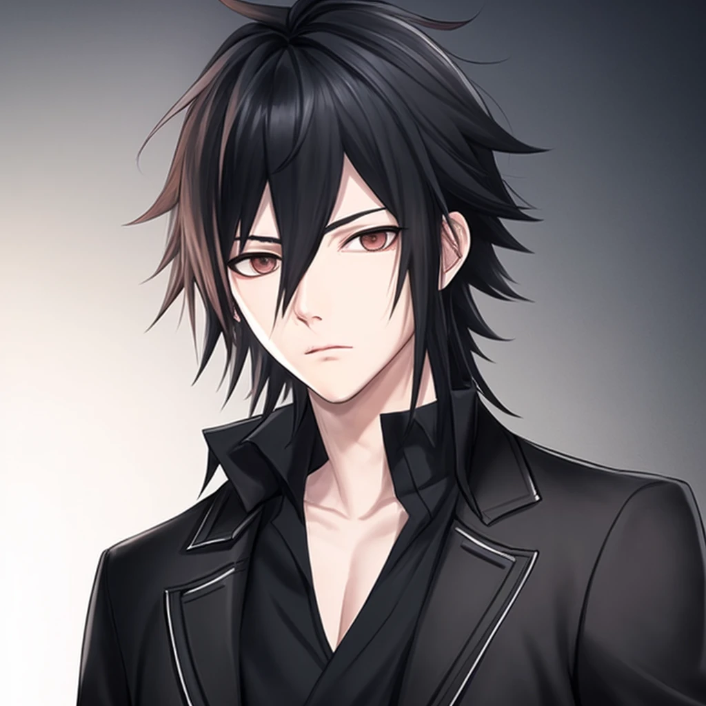 Man, black hair, black jaket, sasuke hair, brown eye